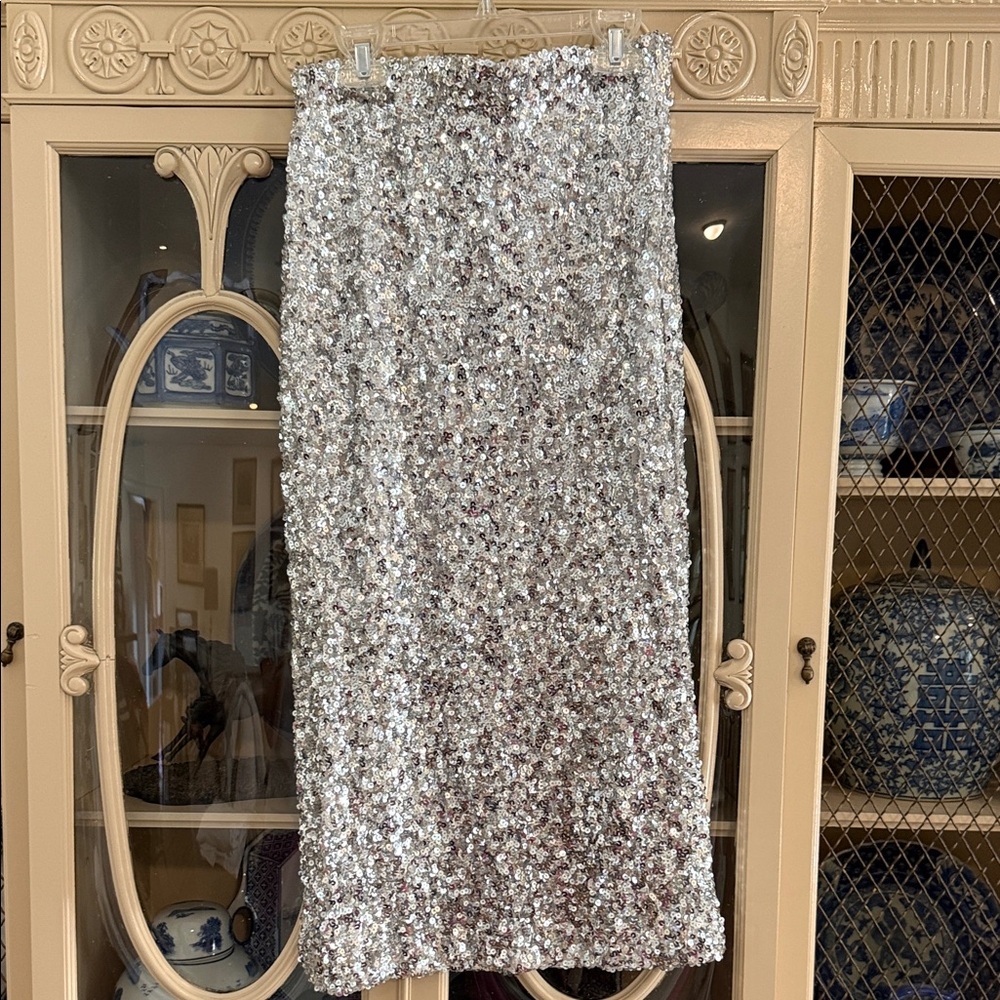 Silver Sequin Pencil Skirt - Women